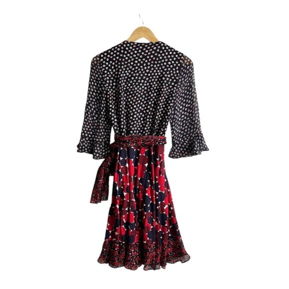 DVF Diane von Furstenberg Nieves Scarf Wrap Dress Size 10 Red Navy - Picture 7 of 16